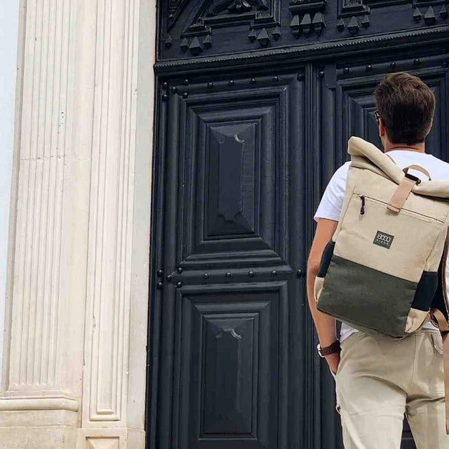 Hemp Backpack in Beige and Green 15L
